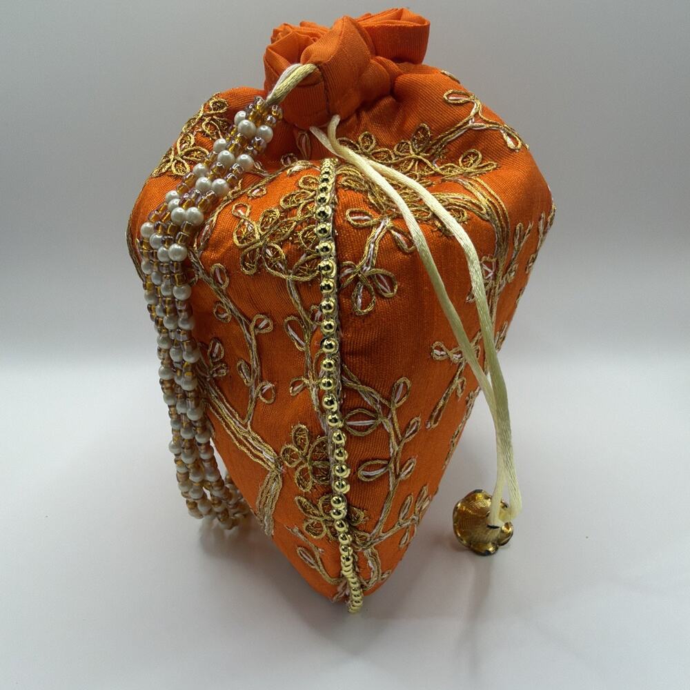 2 Indian PursesI Batwa I Potli Bag I Orange & Red I Made in India Weddings - Picture 7 of 16